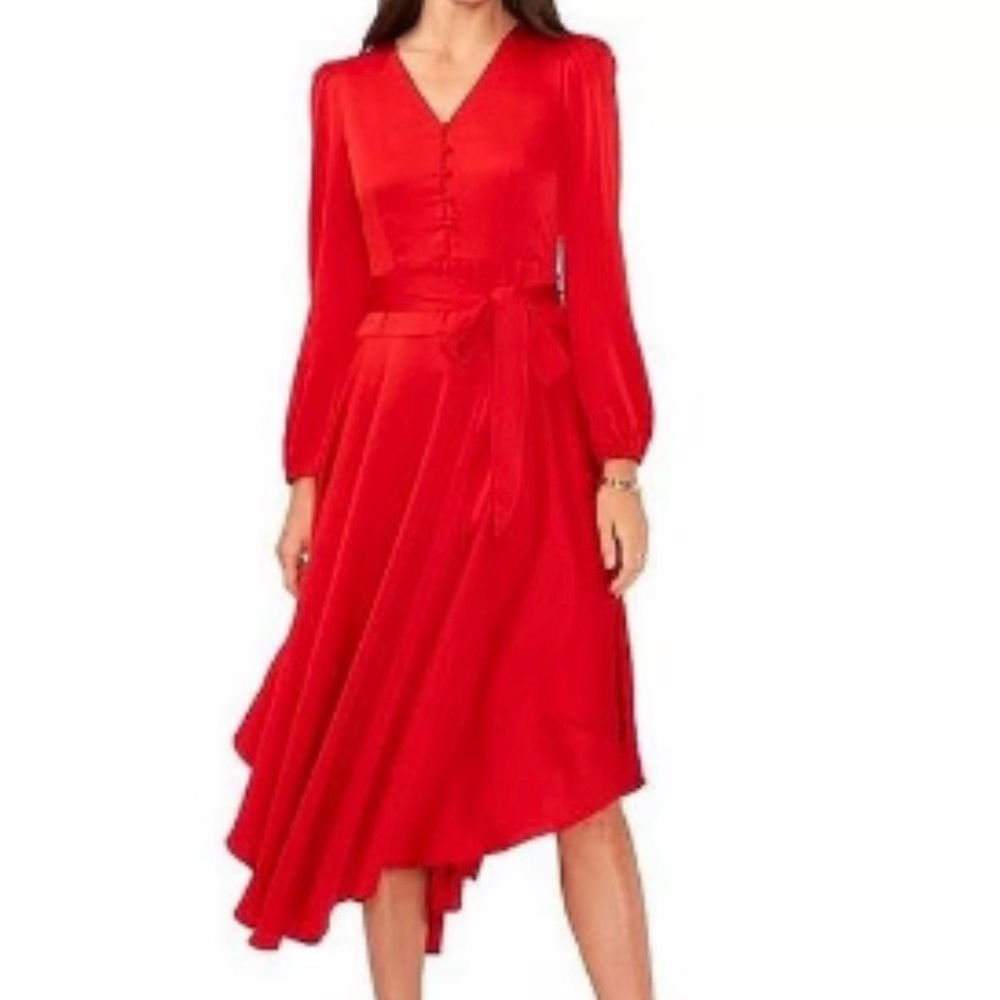 NWT Vince Camuto Red Satin V-Neck Button Front Blouson Dress Size XL